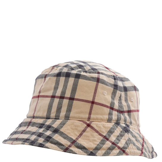 Burberry Stone Check Cotton Twill Woven Bucket Hat, Size
