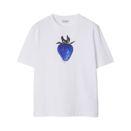 Burberry Strawberry Print Crewneck Cotton T-Shirt, Size Small