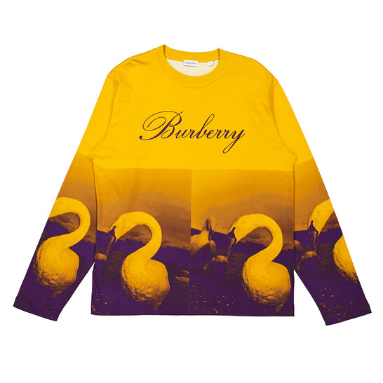 Burberry Swan Print Long-Sleeve Football T-Shirt, Size X