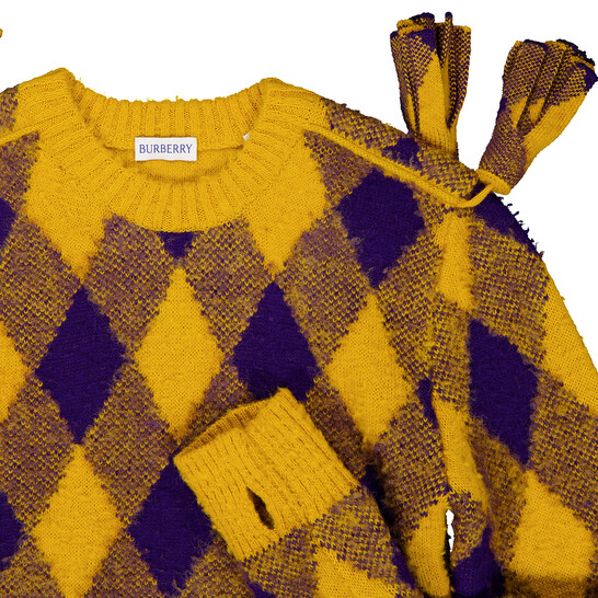 Burberry Wool Argyle Sweater With Check Pattern, Size X-Small - Main Image