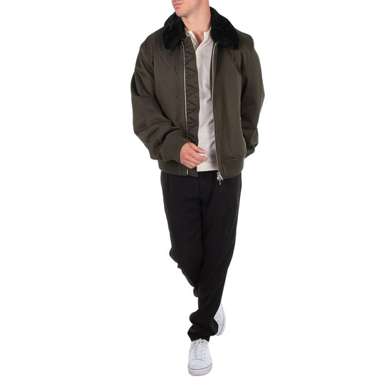 Burberry Zipped Shearling-Collar Bomber Jacket, Size X-Large