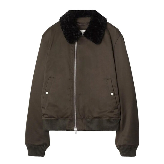 Burberry Zipped Shearling-Collar Bomber Jacket, Size X-Large