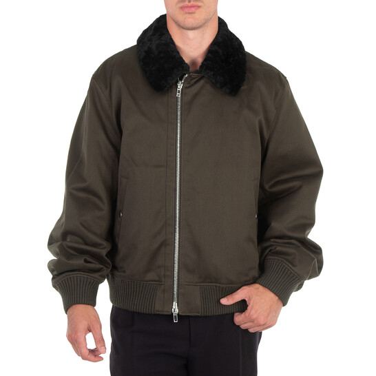 Burberry Zipped Shearling-Collar Bomber Jacket, Size X-Large
