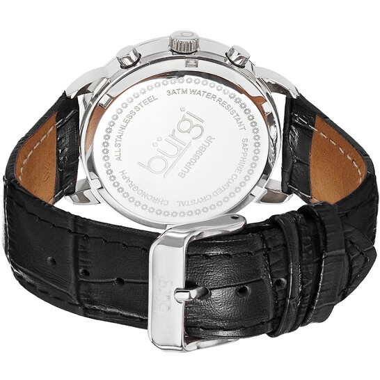 Burgi Crystal Chronograph Black Leather Mother of Pearl Dial Ladies Watch BUR089BK - 546x546 Image #3