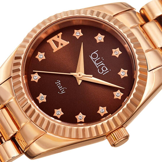 Burgi Designer Quartz Crystal Brown Dial Ladies Watch BUR194RGBR - 546x546 Image #2