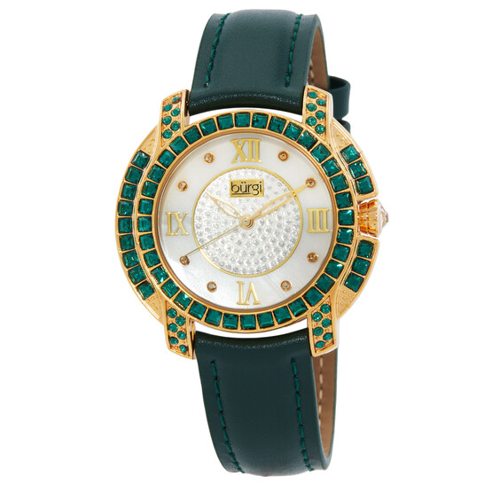 Burgi Mother Of Pearl Dial Green Crystal Ladies Watch BUR156GN - 546x546