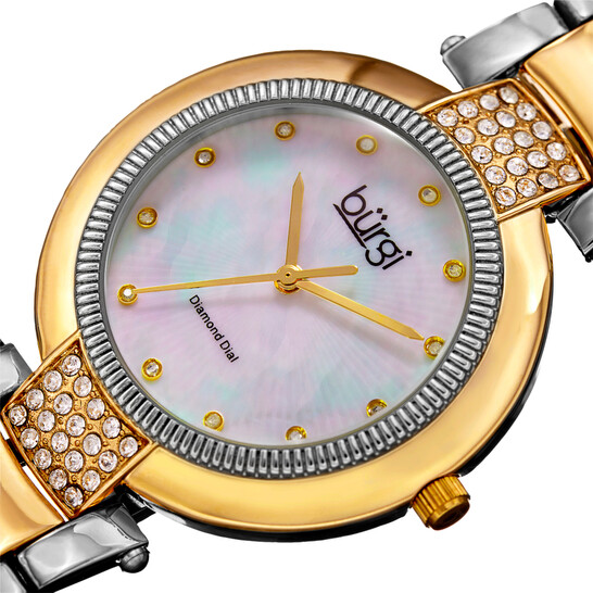 Burgi Quartz Diamond White Mother of Pearl Dial Ladies Watch