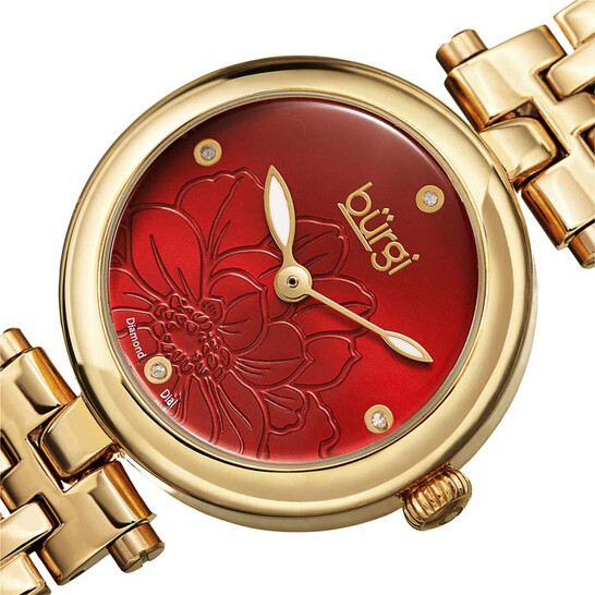 Burgi Flower Marker Quartz Diamond Red Dial Ladies Watch BUR223YGR - 546x546 Image #2