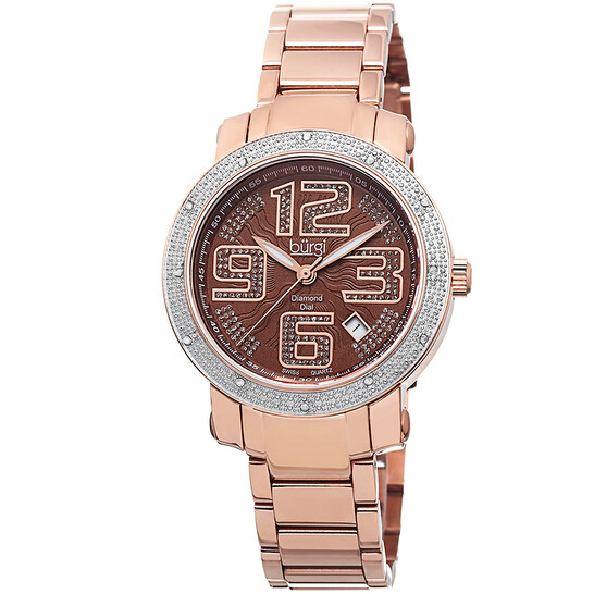 Burgi Rose Gold-tone Stainless Steel Diamond Bezel Ladies Watch BUR091RG - 546x546
