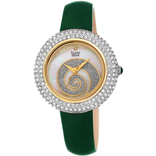 Burgi Swirl Quartz Crystal White Dial Ladies Watch BUR209GN - 546x546