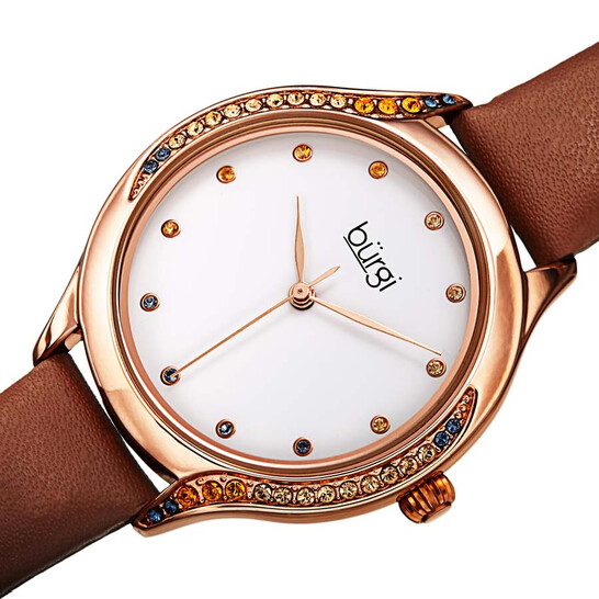 Burgi Crystal White Dial Brown Leather Ladies Watch BUR239BR - 546x546 Image #2