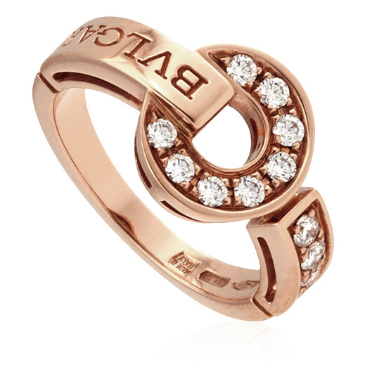 Bvlgari Bvlgari 18 Kt Rose Gold Ring Set With Pave Diamonds, Ring