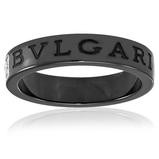 Bvlgari Bvlgari Black Ceramic Diamond Ring, Size 10