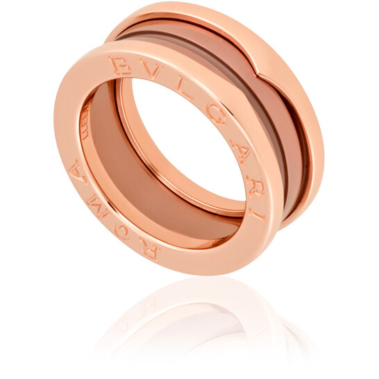 Bvlgari B.Zero1 18k Rose Gold and Cermet 2-Band Ring, Size 45