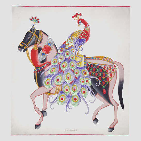 Bvlgari Heritage Peacock Printed Silk Scarf - 546x546 Image #4