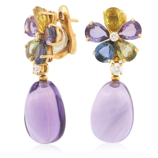 Bvlgari Sapphire Floral 18k Yellow Gold Earrings 346655 - Jewelry