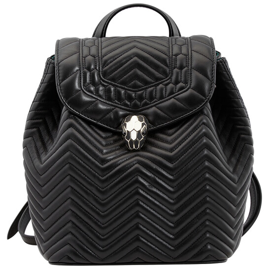 バッグ Bvlgari Serpenti Forever Backpack Bvlgari Serpenti Forever Black Quilted Nappa Leather
