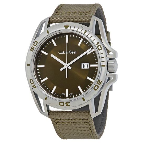Calvin Klein Earth Green Dial Men's Nylon Watch K5Y31XWL