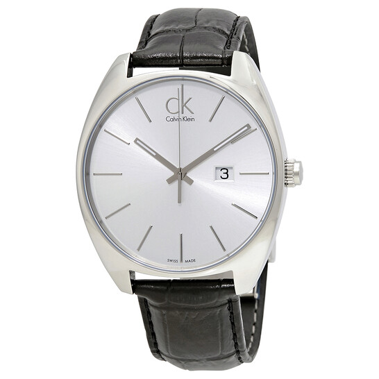 Calvin Klein Exchange Silver Dial Black Leather Men's Watch