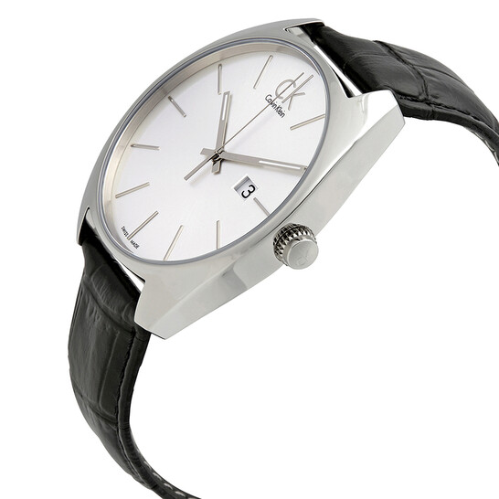 Calvin Klein Exchange Silver Dial Black Leather Men's Watch