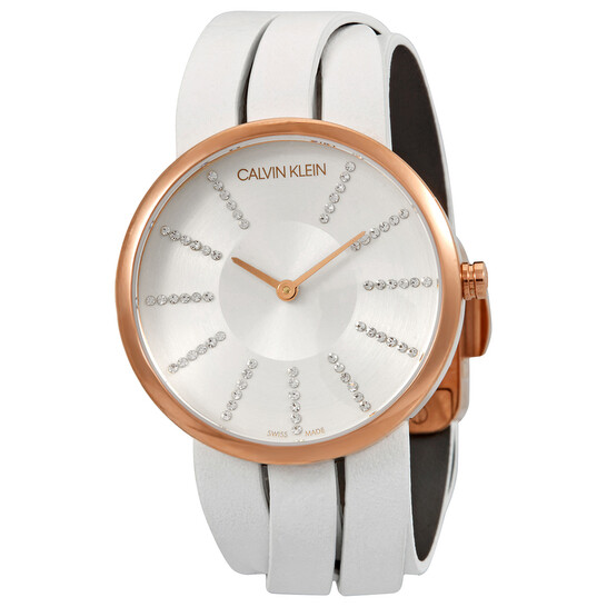 Calvin Klein Quartz Crystal Silver Dial Ladies Watch K2R2STLX