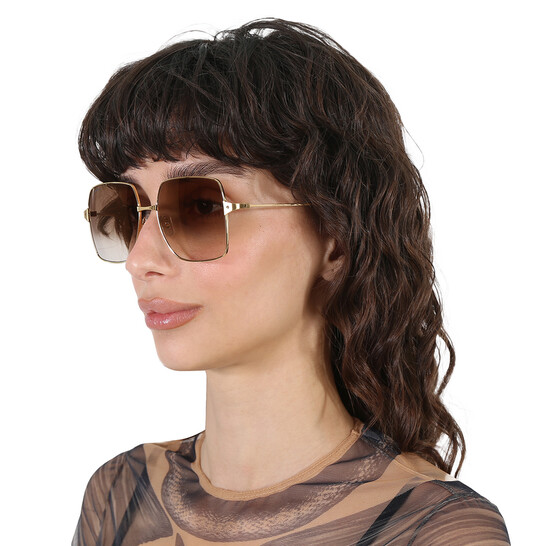 Cartier Santos de Cartier Brown Square Ladies Sunglasses CT0297S