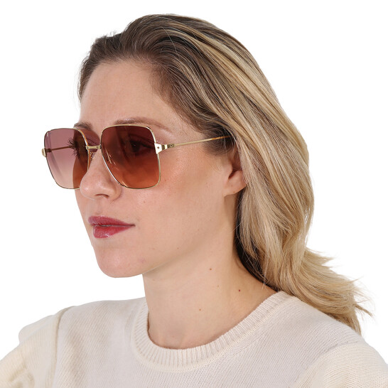 CARTIER スクエアフレムサンクラス CT0321SA 002 Cartier Santos de Cartier Red Rectangular Ladies Sunglasses