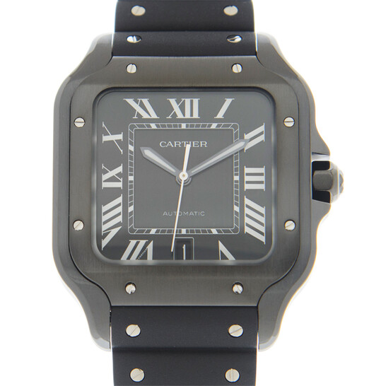 Cartier Santos Large Model Automatic Black Dial Black Rubber Men's