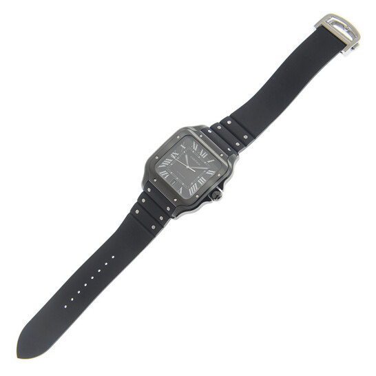 Cartier Santos Large Model Automatic Black Dial Black Rubber Men's