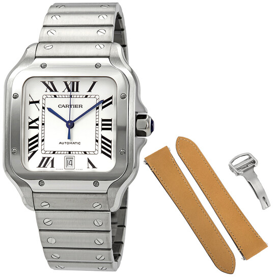 Cartier Santos Large Model Silvered Opaline Dial Men's Watch