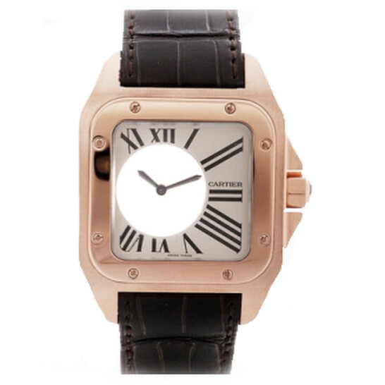 Cartier Santos Mysterieuse 18k Rose Gold and Alligator Leather Unisex Watch W20115Y1 - 546x546