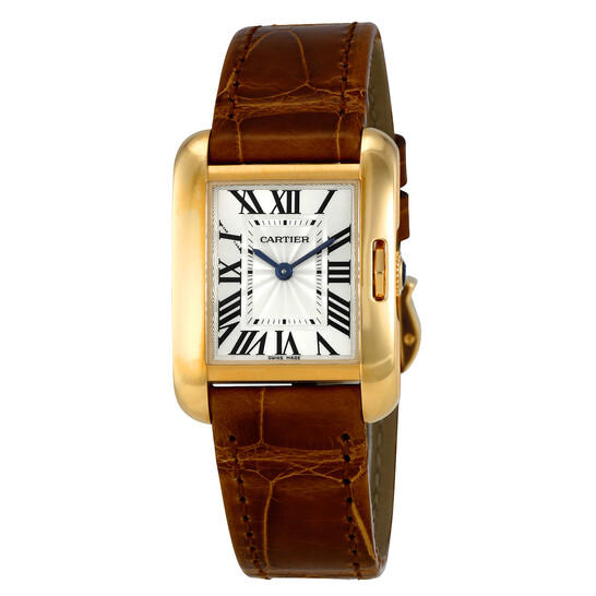Cartier Tank Anglaise Small Silver Dial Ladies Brown Leather Strap