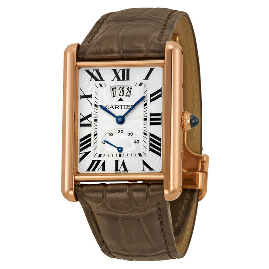 Cartier Tank Louis Silver Dial 18k Rose Gold Brown Leather Mechanical Men's Watch W1560003 - 546x546