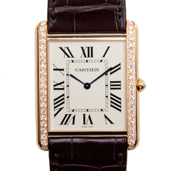 Cartier Tank Louis Silver Dial Brown Leather Diamond Men's Watch WT200005 - 546x546