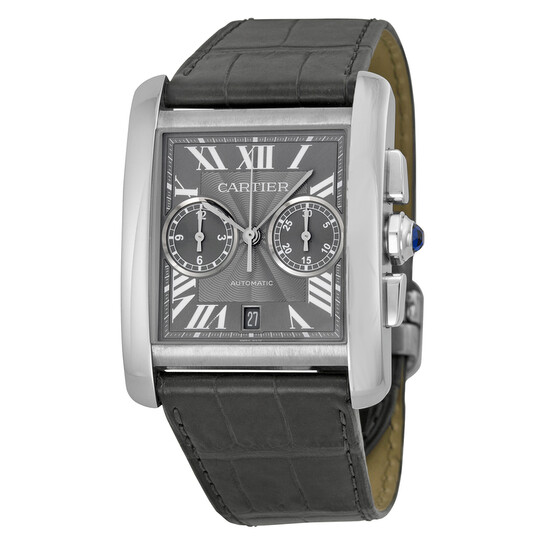 Cartier Tank MC Chronograph Grey Dial Grey Leather Men's Watch W5330008 - 546x546