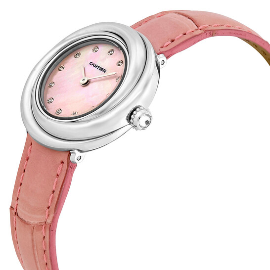 Cartier Trinity Pink Mother of Pearl Diamond Dial 18Kt White Gold Patent Leather Ladies Watch WG200846 - 546x546 Image #2