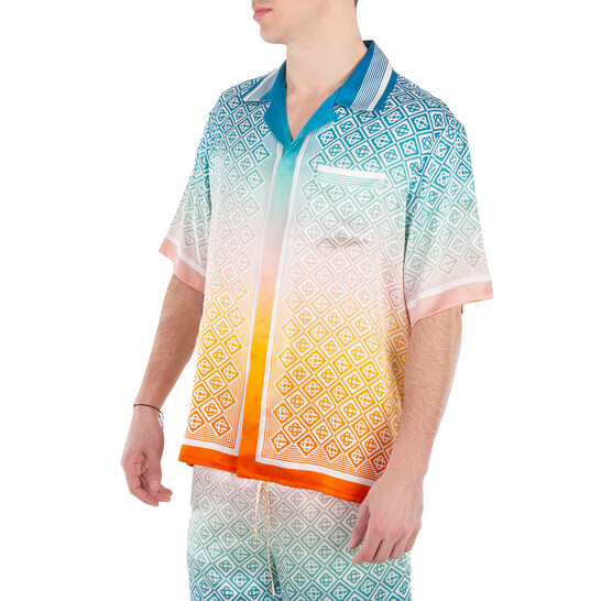 GMIK455B○CASABLANCA / カサブランカ MONAC Casablanca Diamond Monogram Degrade Silk Shirt, Size Small U