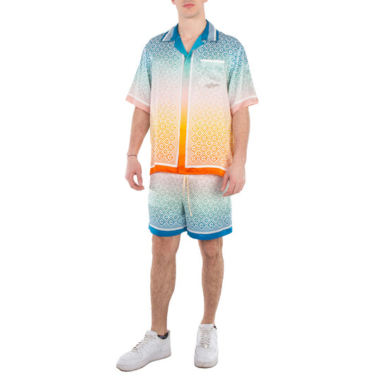 GMIK455B○CASABLANCA / カサブランカ MONAC Casablanca Diamond Monogram Degrade Silk Shirt, Size Small U