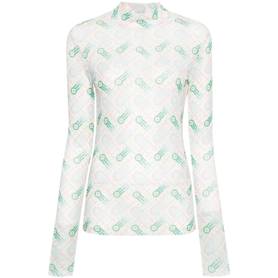 Casablanca Ladies Multicolor Ping Pong Monogram Print Top