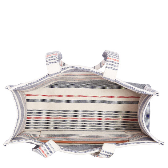 Celine Large Cabas Thais In Striped Textile And Calfskin