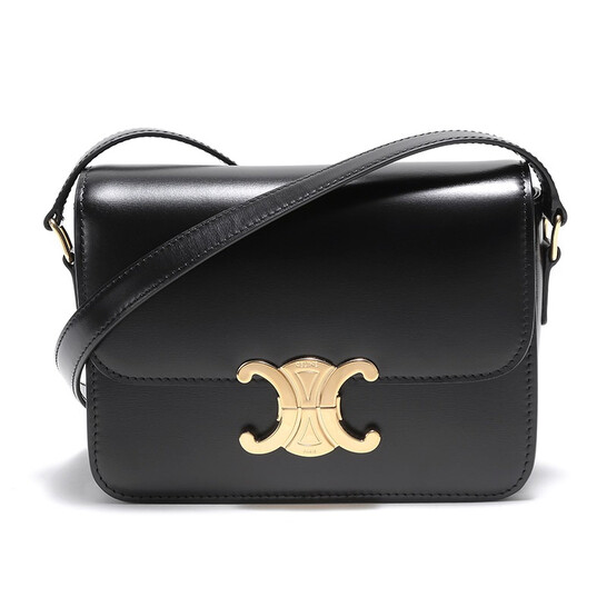 ☆☆CELINE☆☆ Celine shoulder bag 188423BF4 07PL Free Celine Shiny Calfskin Teen Triomphe Bag In Black 188423BF4