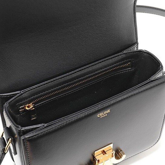 ☆☆CELINE☆☆ 24SS (188423BF4 38SI) Women’s Triope Small S Celine Shiny Calfskin Teen Triomphe Bag In Black 188423BF4