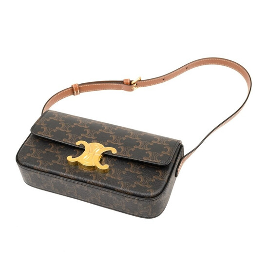 ショルダーバッグ CELINE Triomphe canvas and leather shoulder bag Celine Triomphe Shoulder Bag Canvas with Leather Medium