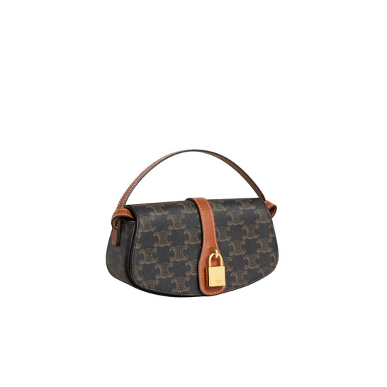 Celine Triomphe Canvas and Calfskin Clutch On Strap