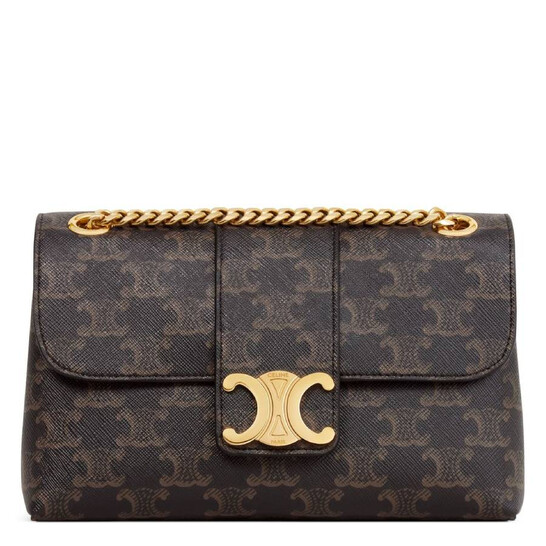 【関税&送料込】Celine Teen Triomphe Canvas Triomphe Shoulde TEEN TRIOMPHE BAG IN Triomphe Canvas and Calfskin - Tan | CELINE