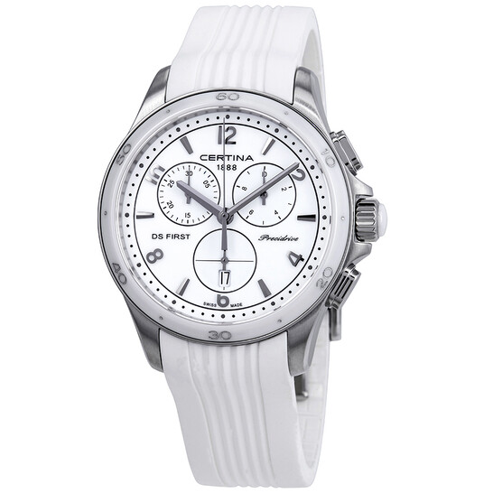 Certina Ceramic Watch With 38mm White Chronograph Face & White & Silver Bracelet Men Quartz DS-8 Chrono watch by Certina main image 4