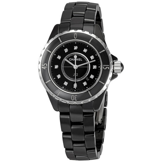Chanel J12 Diamonds Black Ceramic Ladies Watch H1625 3599590378820