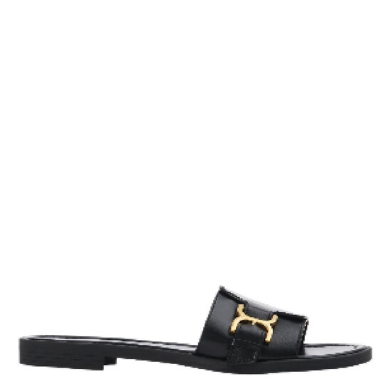 Chloé Gold-Toned Marcie Buckle Leather Slides, Brand Size 35