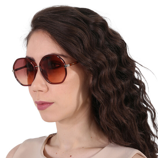 Chloé Gradient Red Brown Geometric Ladies Sunglasses