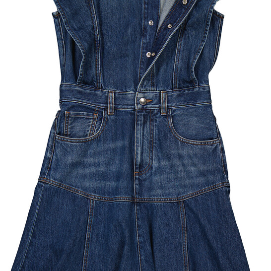 Chloé Ladies Dusky Blue Ruffled Pleated Denim Dress, Brand Size 34